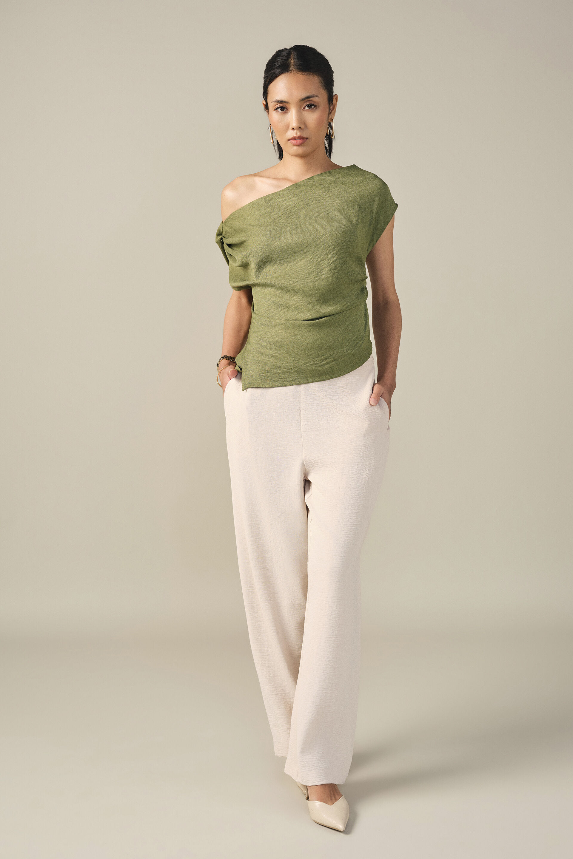 One-shoulder Top in Green, Green, image 4